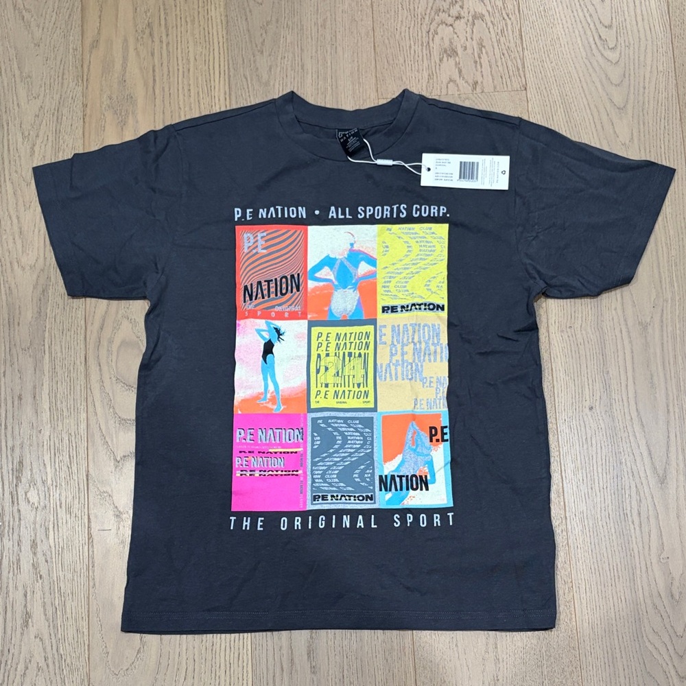P.E Nation Black Short‑Sleeve Graphic Block Tee